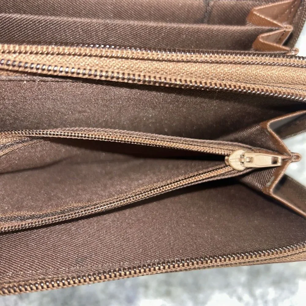 Mundi Genuine Leather Women's Wallet Clutch‎ Brown Multi Compartments Zip Around